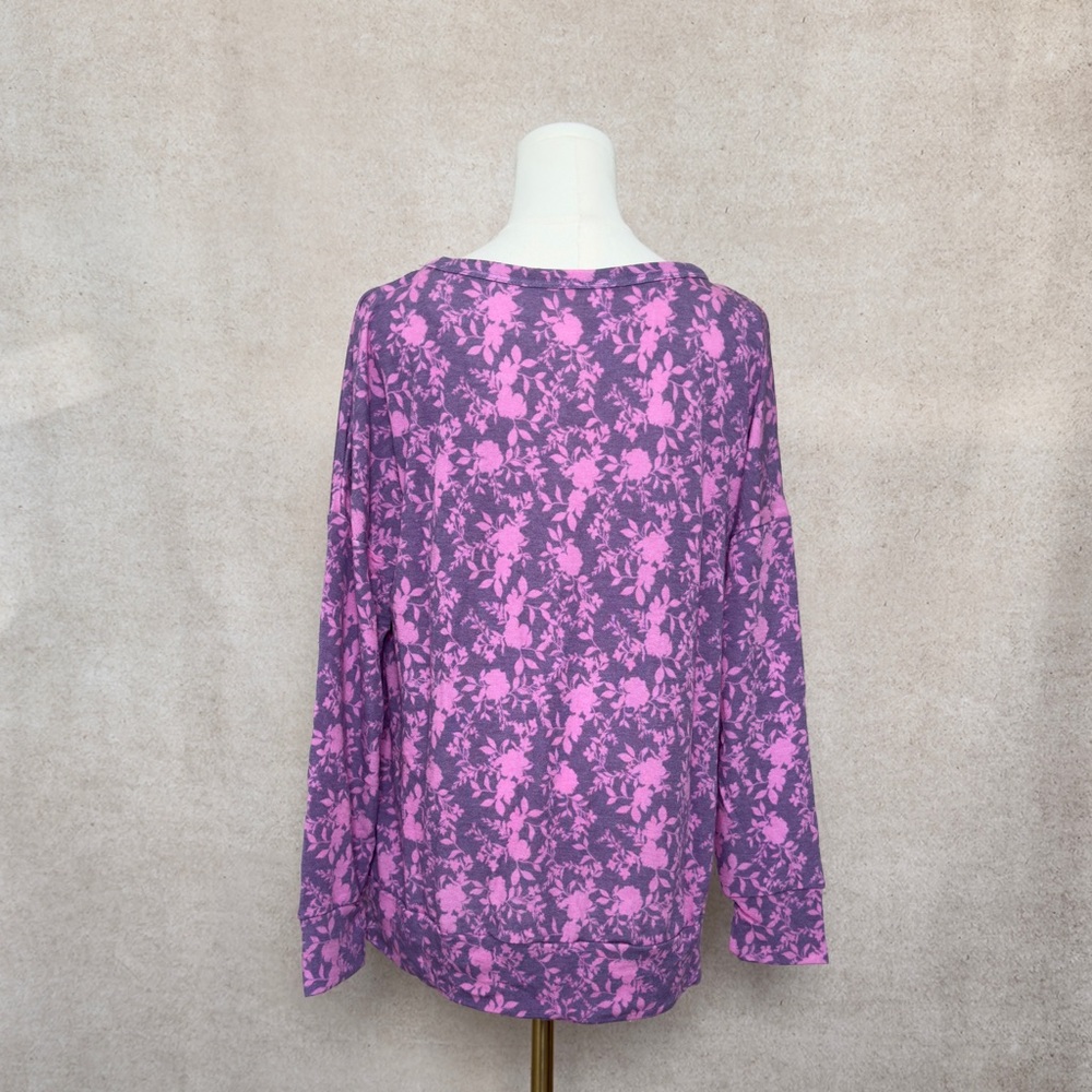 Dear Scarlett Cozy & Comfortable Elegant Floral Long Sleeve Top in Pink & Purple - Picture 3 of 6